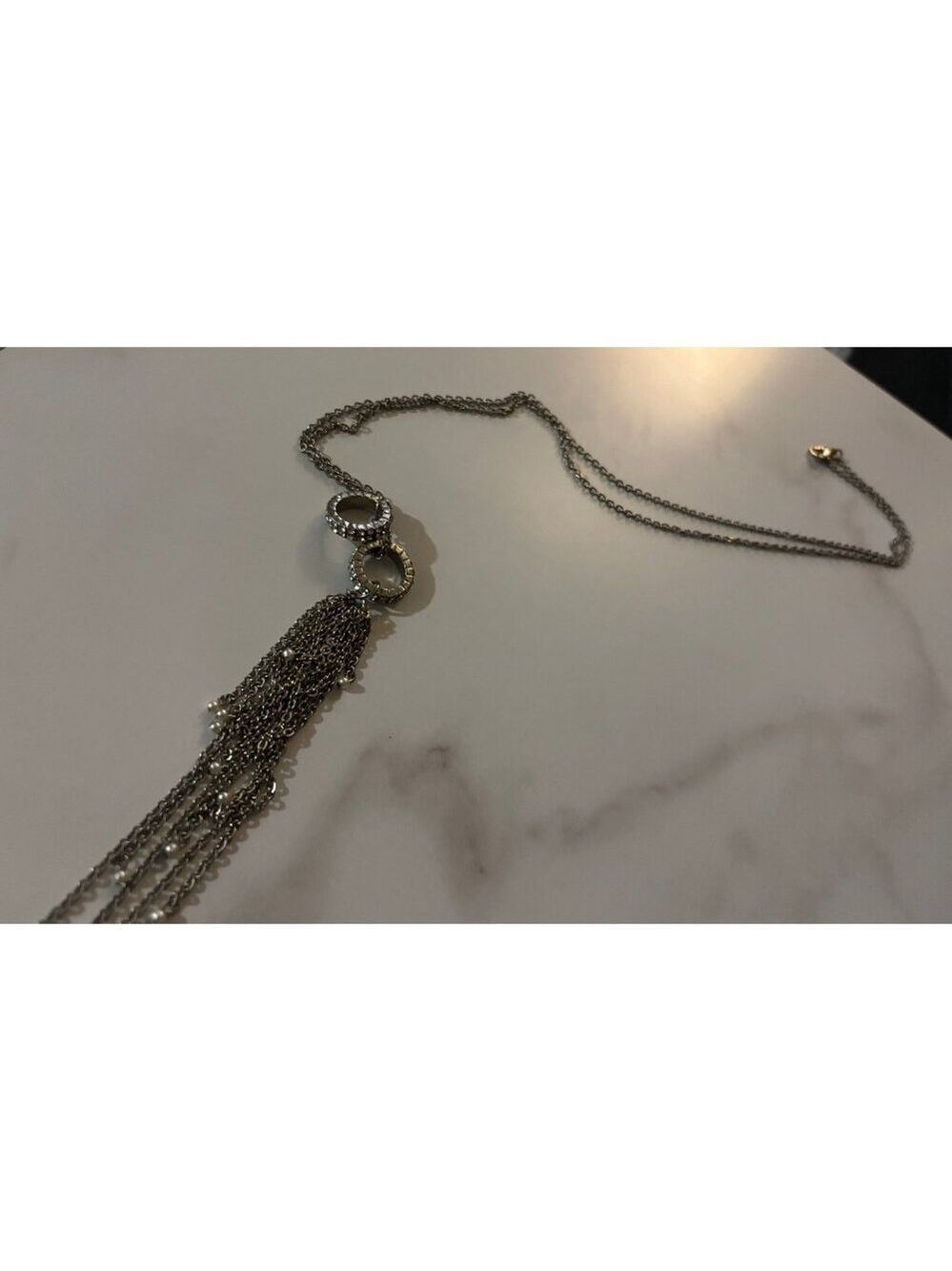 vintage silver-toned chain tassel pendant necklace